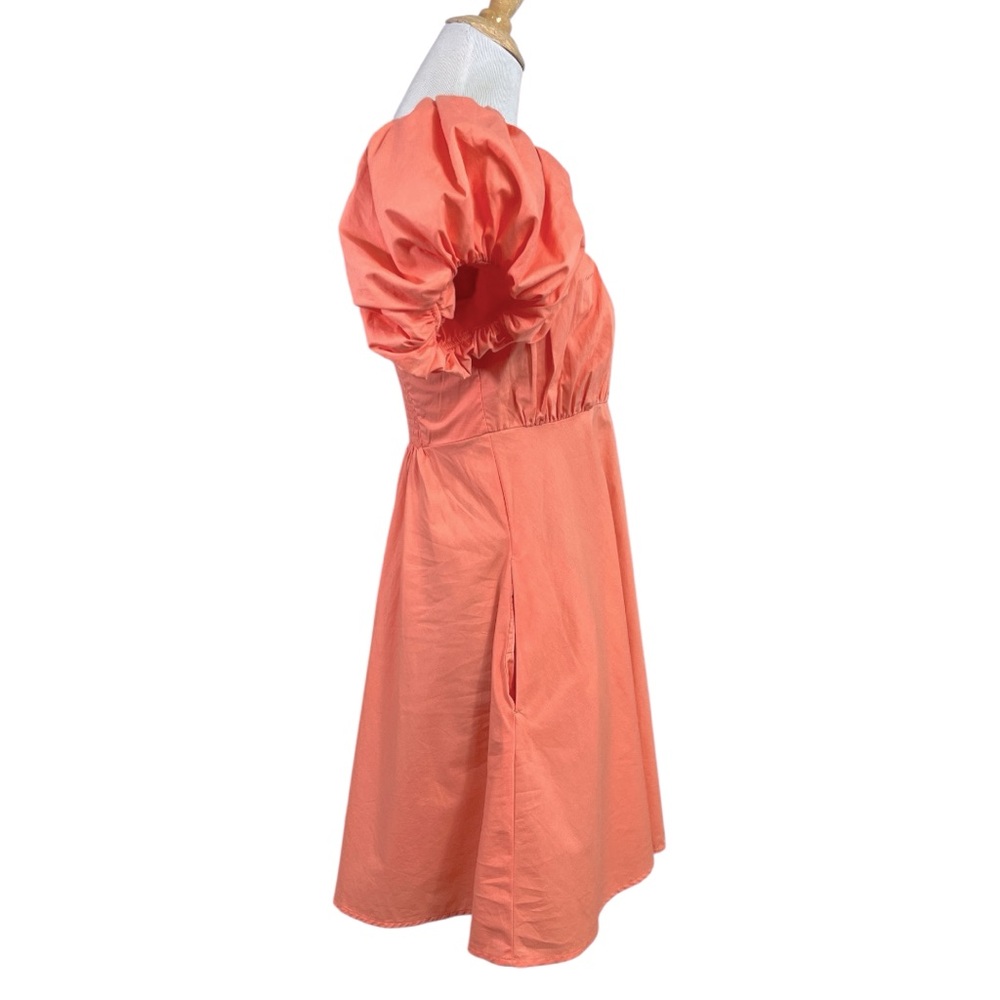 Abercrombie & Fitch Ruched Puff Sleeve Mini Dress in Coral Pink Size ST - Picture 2 of 6